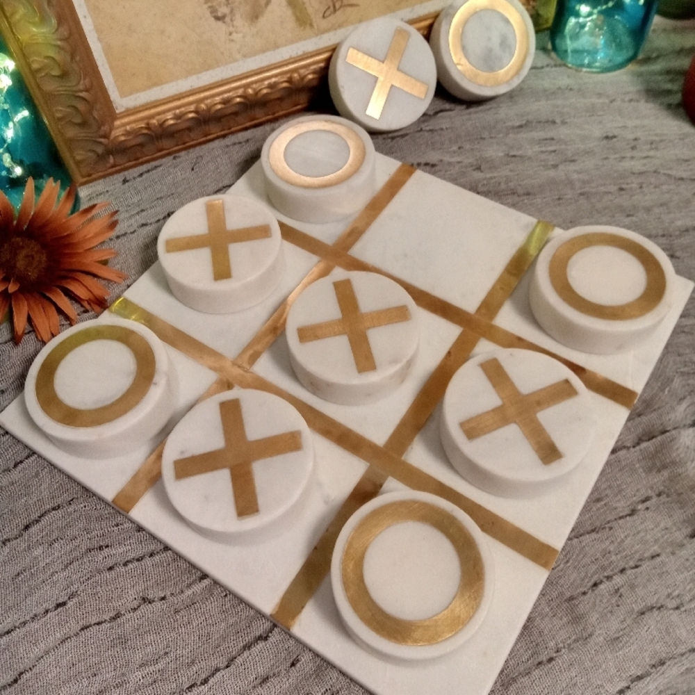 Marble Tic-Tac-Toe Set with Gold Accents